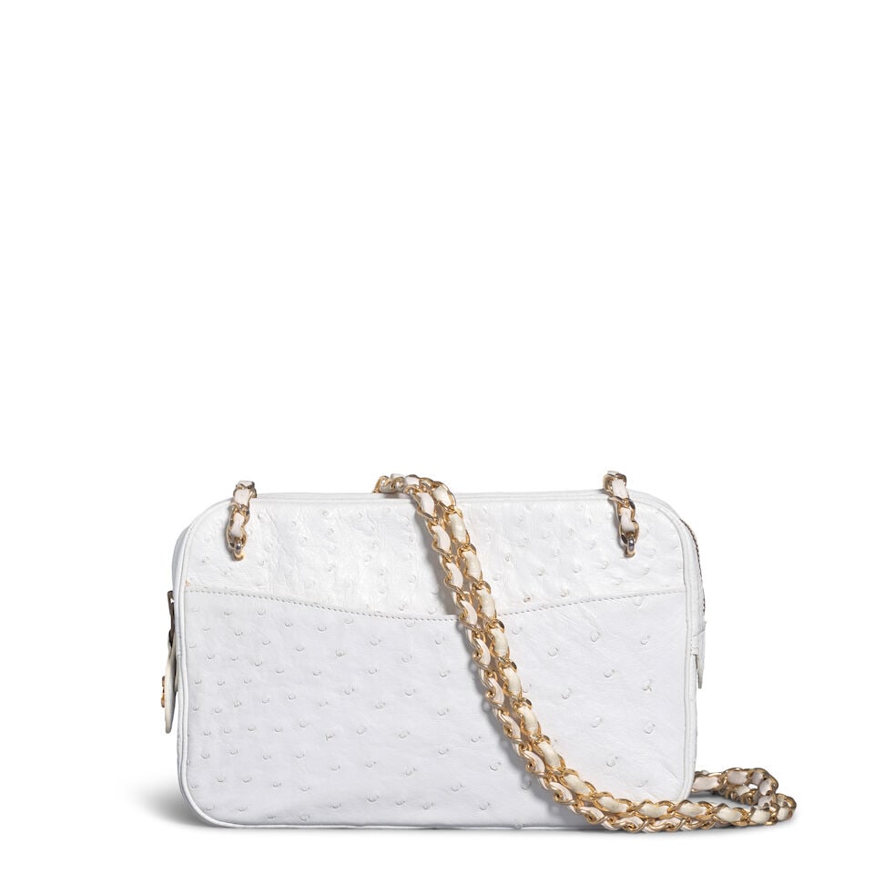 CHANEL: WHITE OSTRICH LEATHER BAG 1989-1991 - 3