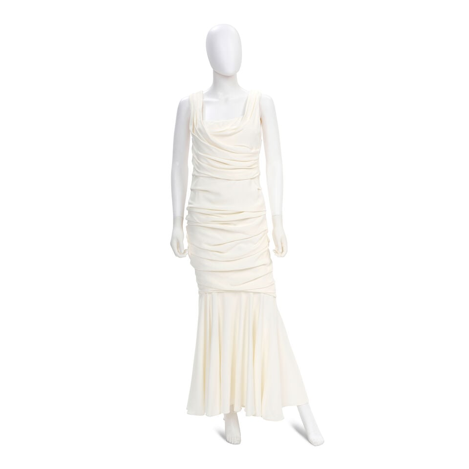 DOLCE AND GABBANA: WHITE RUCHED EVENING DRESS (1 of 1)