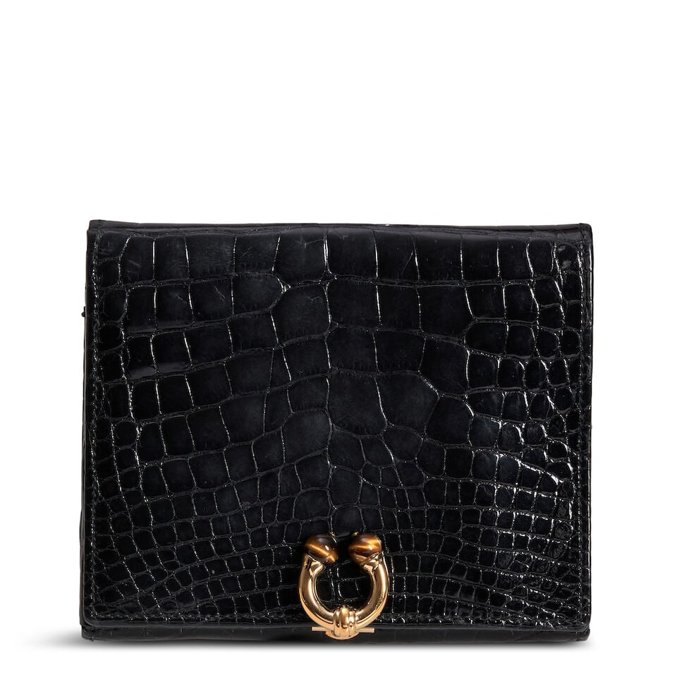 GUCCI: BLACK CROCODILE COMPACT WALLET (1 of 1)