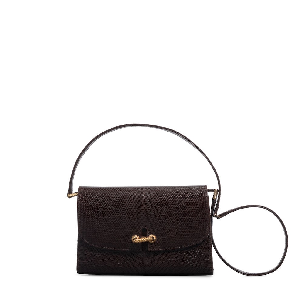 GUCCI: BROWN LIZARD SHOULDER BAG 1950-1970 (1 of 1)