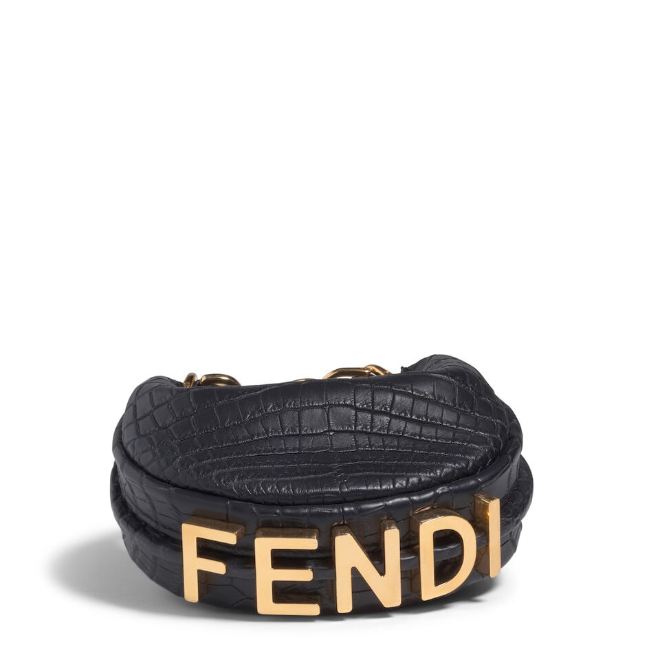 FENDI: BLACK CROCODILE NANO FENDIGRAPHY BAG 2022 - 2