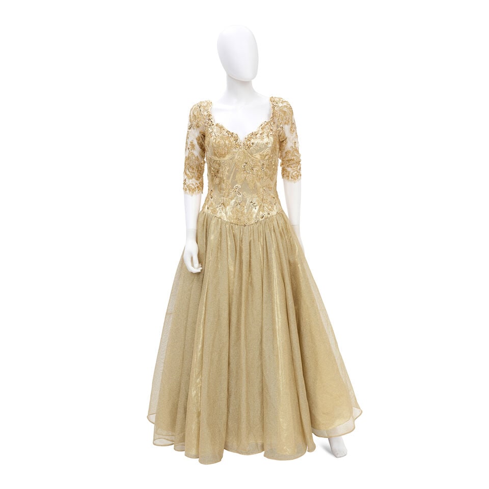 VICKY TIEL: METALLIC GOLD EMBELLISHED EVENING GOWN (1 of 1)