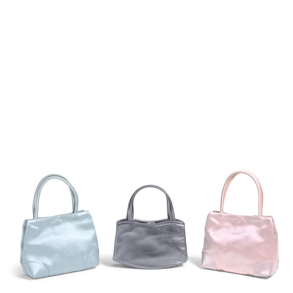 A GROUP OF THREE HANDBAGS: TWO BOTTEGA VENETA MINI SATIN BAGS AND A MANOLO BLAHNIK SILVER LEATHE... (1 of 1)