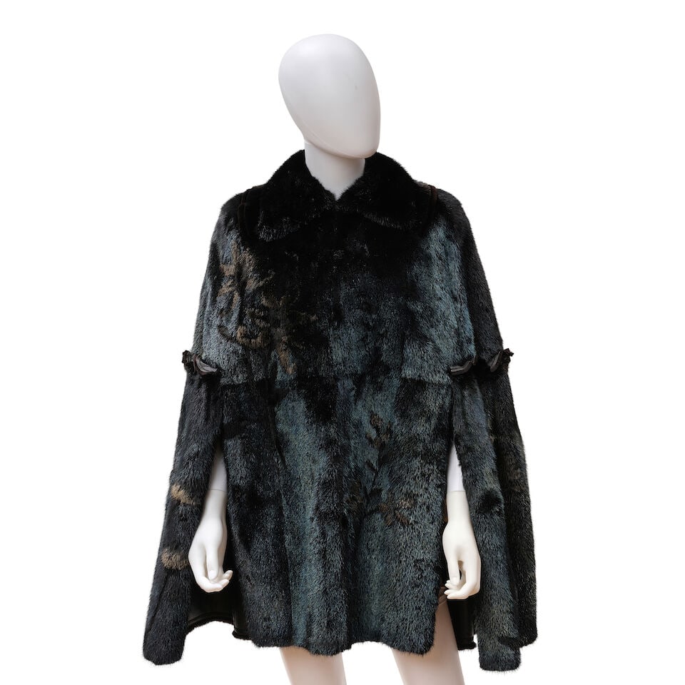 FENDI: NAVY MINK CAPE WITH FLORAL INLAY Fall 2016 | Look 38 | Creative Director: Karl Lagerfeld (1 of 1)