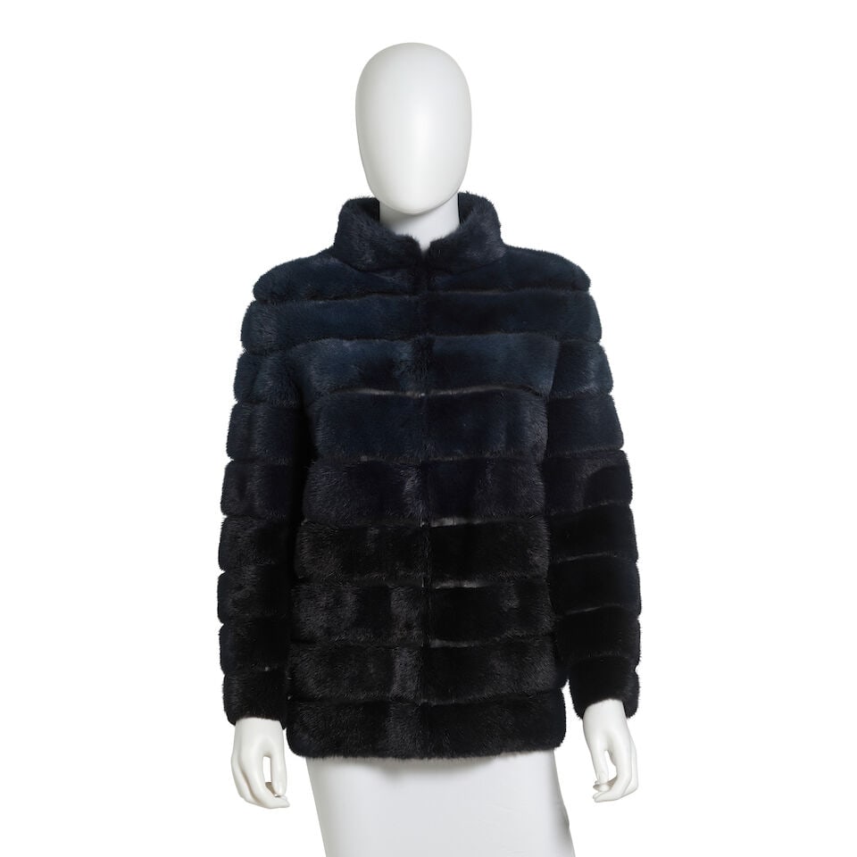 FENDI: BLUE MINK HORIZONTAL DEGRADE JACKET Fall 2017 | Karl Lagerfeld (1 of 1)