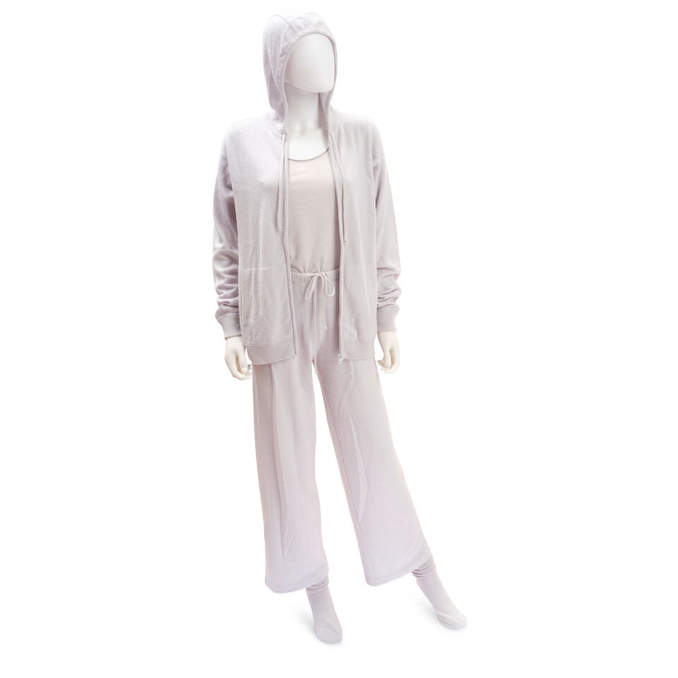 LORO PIANA: BLUE CASHMERE LOUNGE ENSEMBLE: LORO PIANA: BLUE CASHMERE LOUNGE ENSEMBLE • Including Jacket, Shirt, Trousers, and Socks • Jacket and Pant Size 44 | Shirt No Size Marked Fits like M • 100% Cashmere Footnotes: OVERA