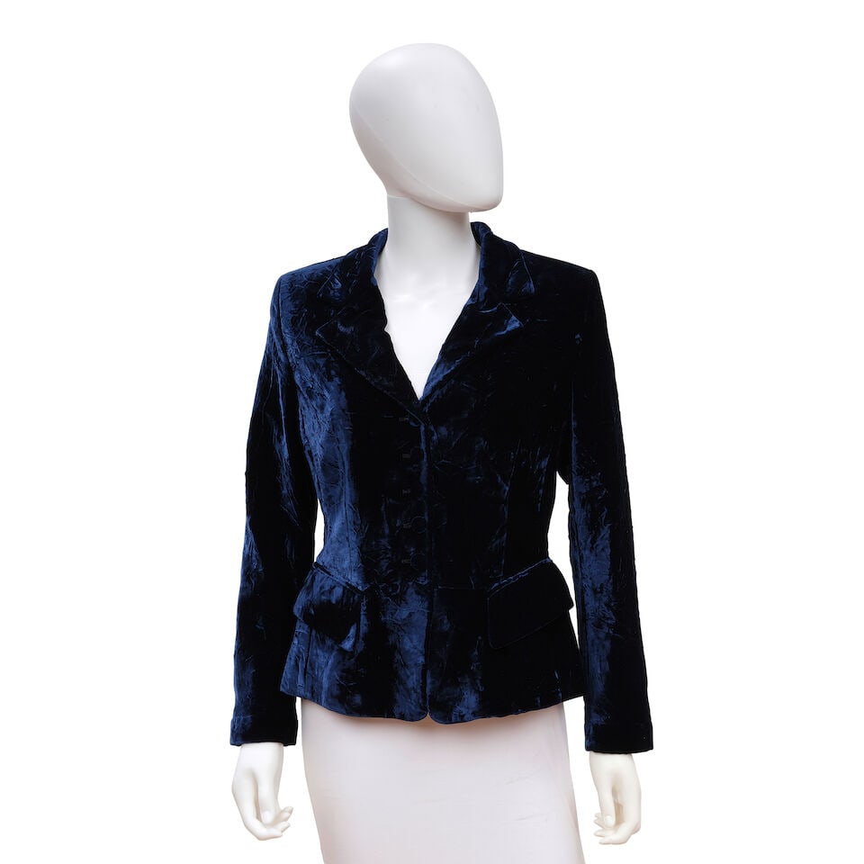 RENA LANGE: BLUE CRUSHED VELVET BOW BLAZER (1 of 2)