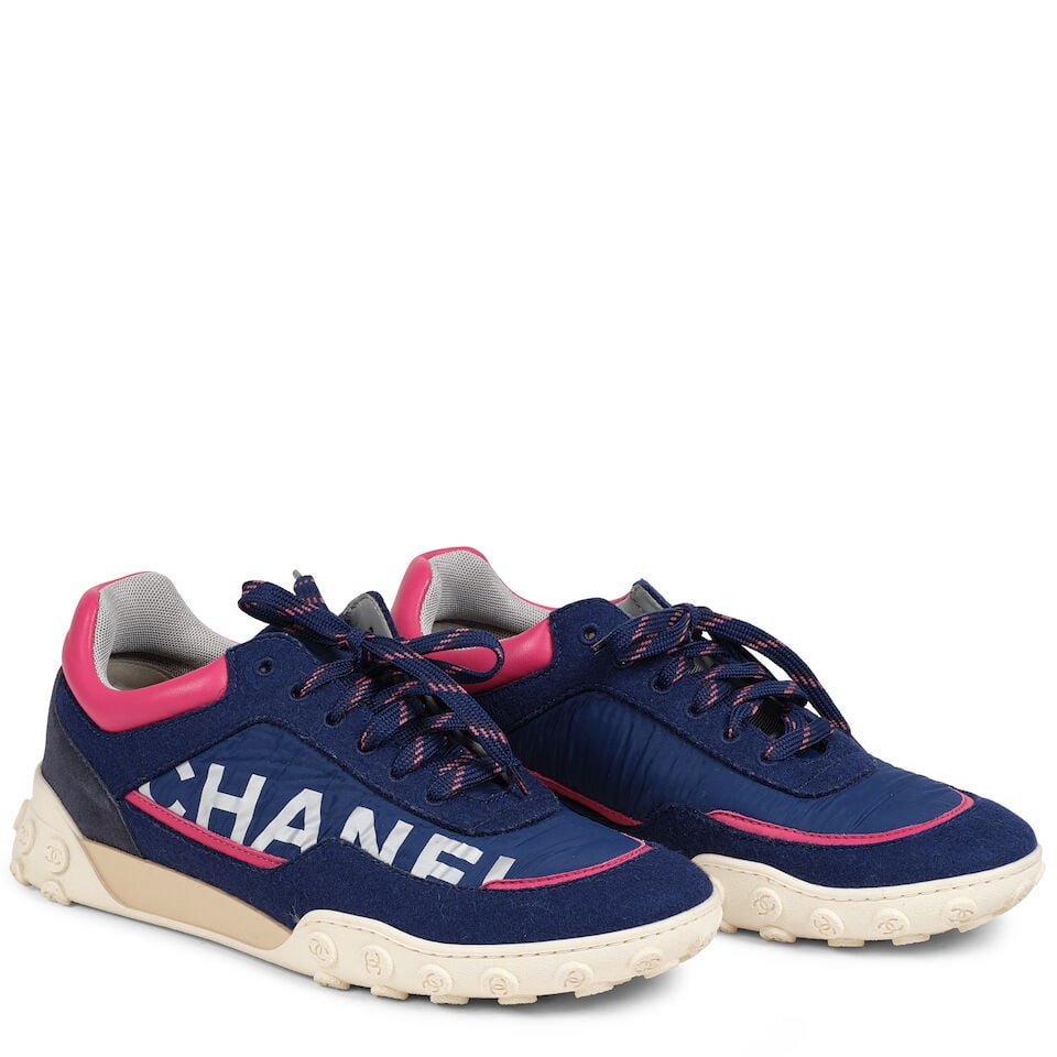 CHANEL: BLUE AND PINK LOGO SNEAKERS Fall 2018 (1 of 1)
