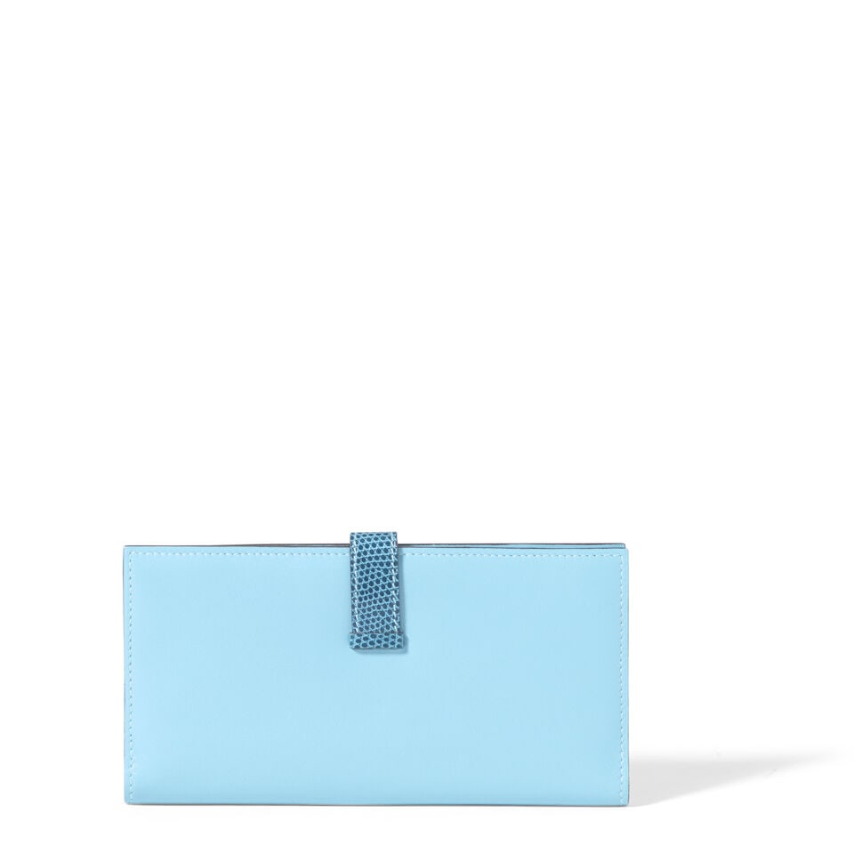 HERMÈS: BLUE TADELAKT & LIZARD TRIM CLASSIC BEARN WALLET 2015 - 2