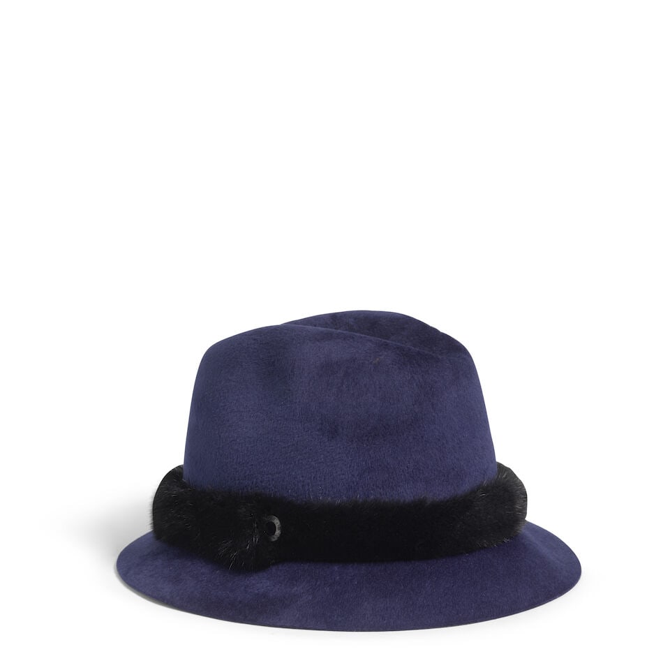 LORO PIANA: BLUE WINTER FELT CHAPEAU WITH MINK TRIM (1 of 2)