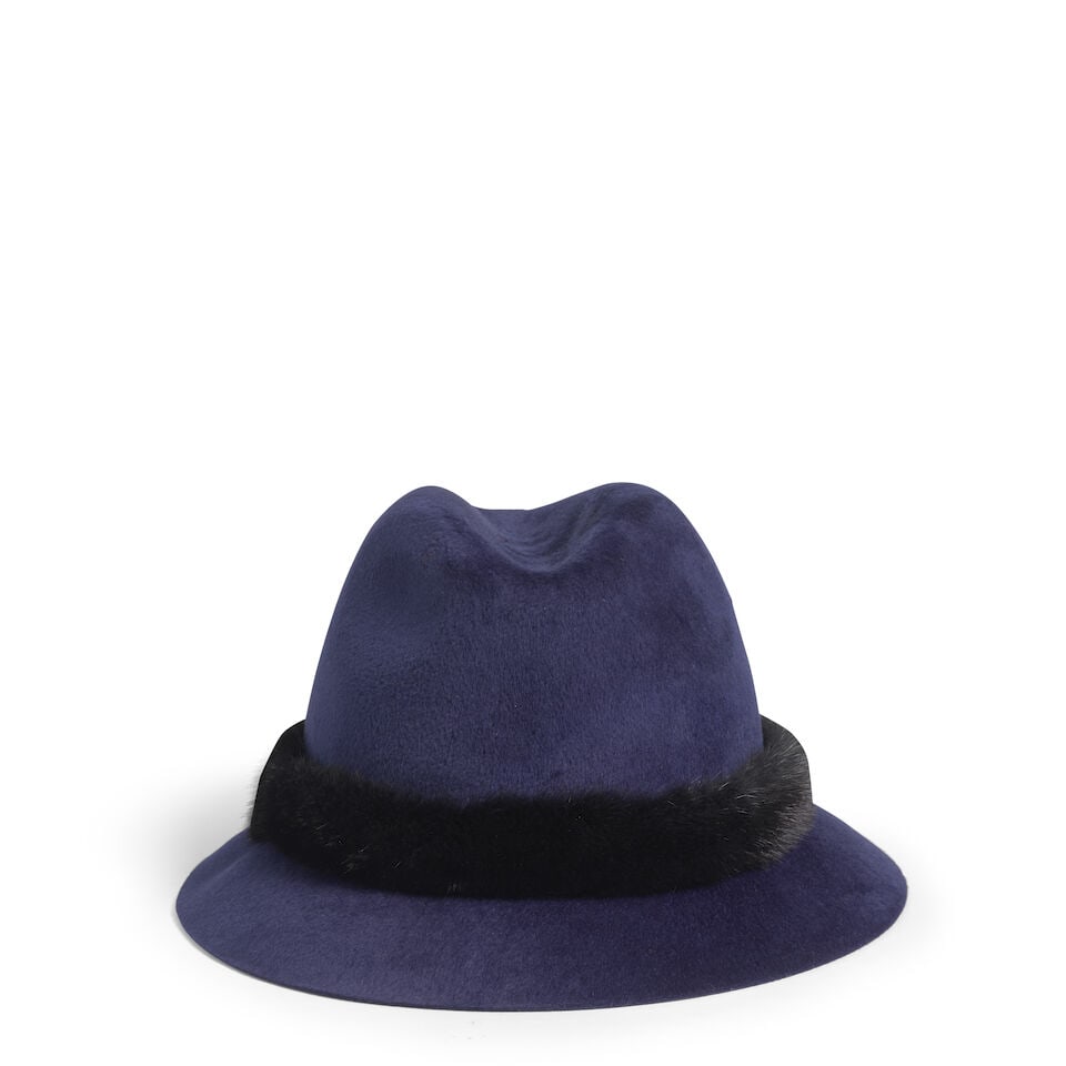 LORO PIANA: BLUE WINTER FELT CHAPEAU WITH MINK TRIM - 2