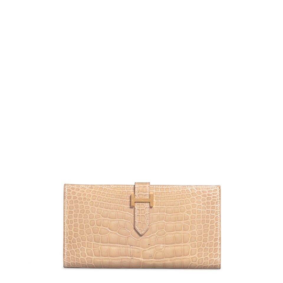 HERMÈS: SHINY BEIGE ALLIGATOR CLASSIC BEARN WALLET 1998 (1 of 1)
