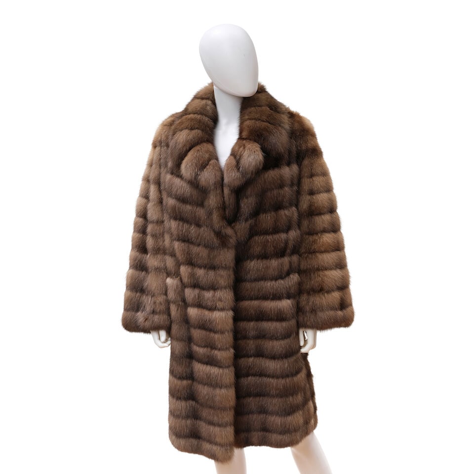 UNSIGNED: HORIZONTAL LAYERED SABLE FUR COAT (1 of 1)