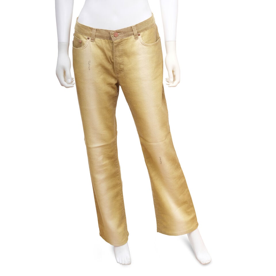 ROBERTO CAVALLI: NEUTRAL SNAKESKIN PRINT JEANS (1 of 1)