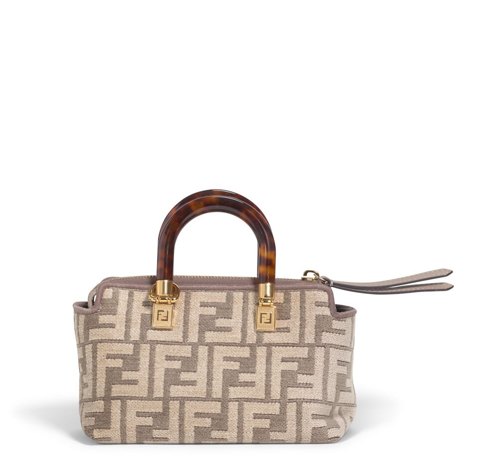 FENDI: NEUTRAL VELVET FF MINI BY THE WAY BAG 2022 - 2