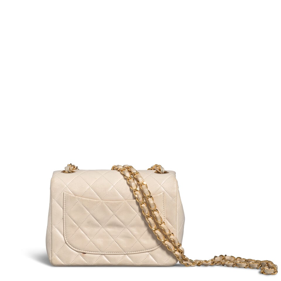 CHANEL: CREAM QUILTED MINI SQUARE FLAP BAG Pre 1982 - 2