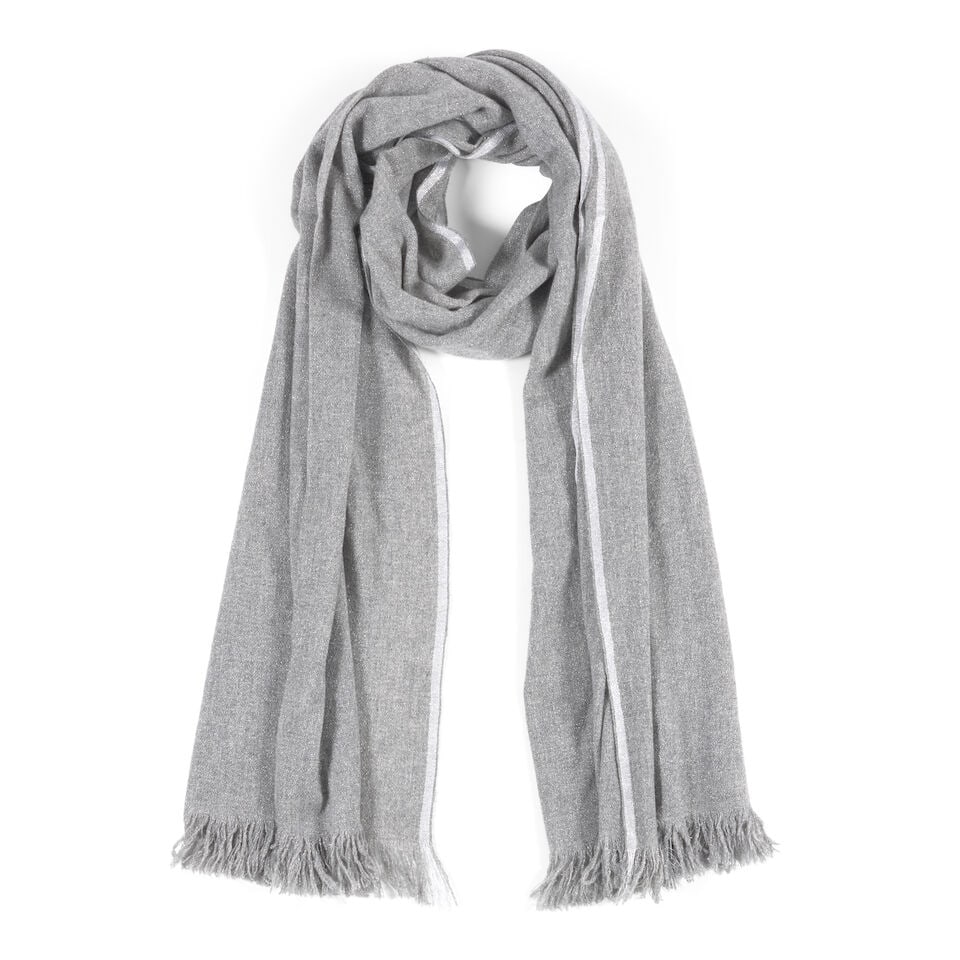 LORO PIANA: GREY CASHMERE SCARF WITH LUREX THREAD - 2