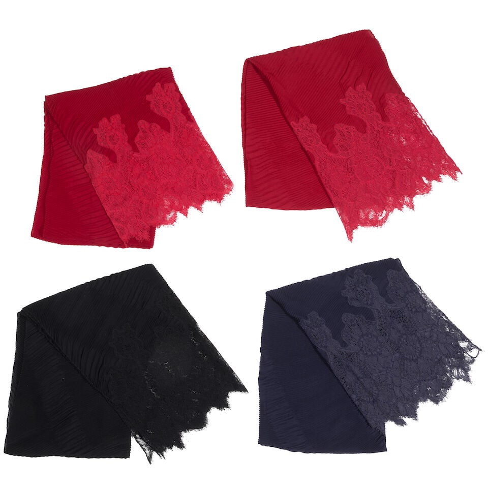 VALENTINO: A GROUP OF FOUR LACE TRIM PLEATED SHAWLS (1 of 1)