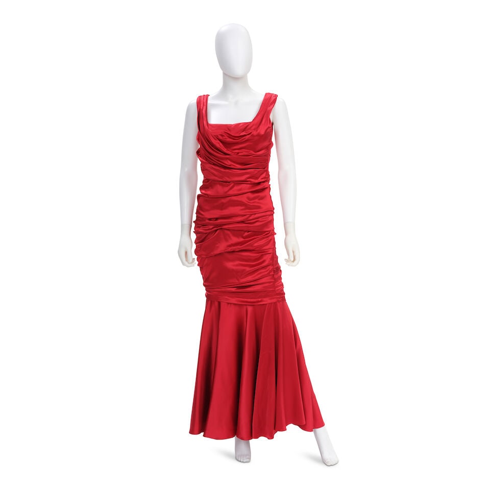 DOLCE AND GABBANA: RED RUCHED EVENING DRESS (1 of 1)