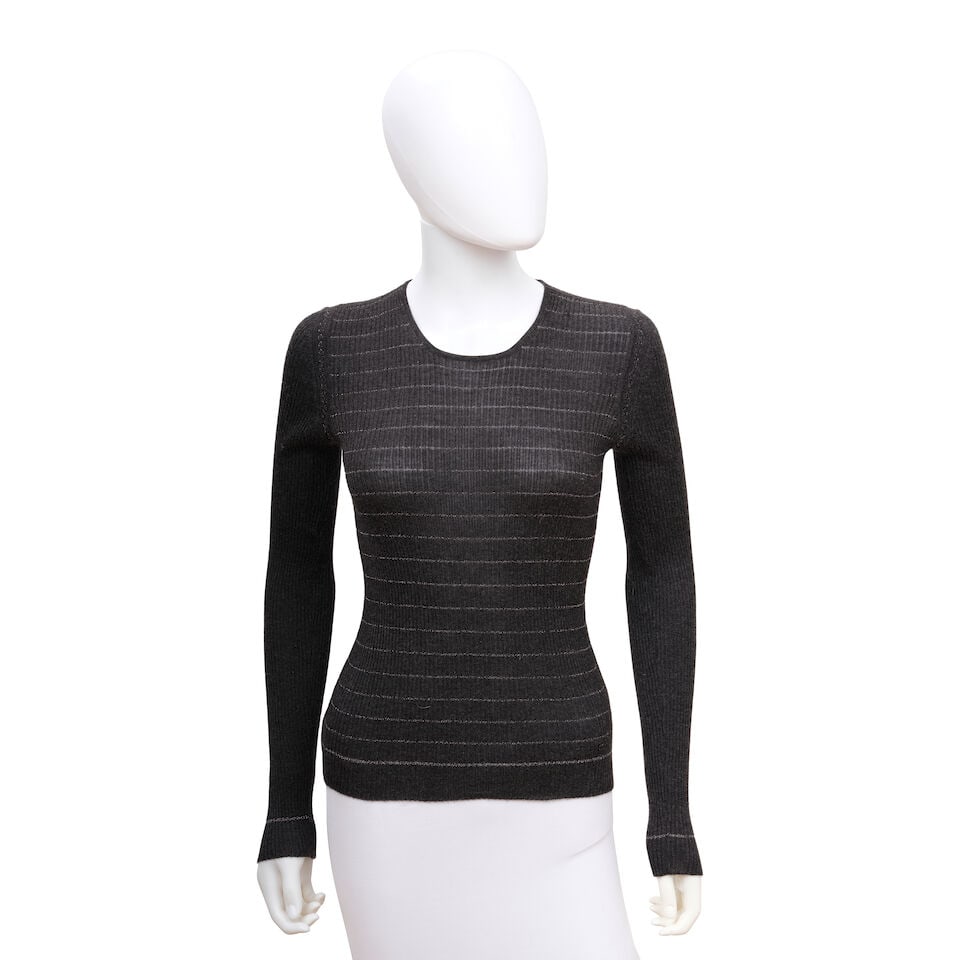 CHANEL: GREY LUREX STRIPED KNIT LONG SLEEVE FALL 2003 (1 of 1)