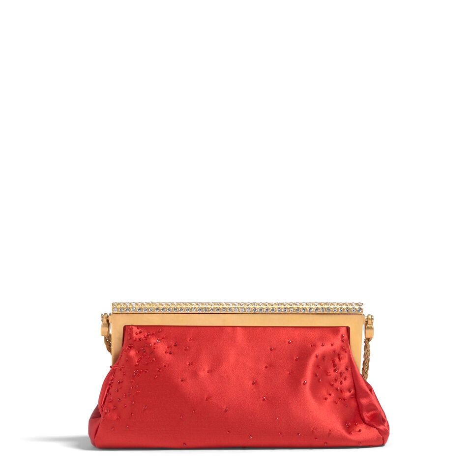 VALENTINO: RED EMBROIDERED SATIN FRAME BAG - 2