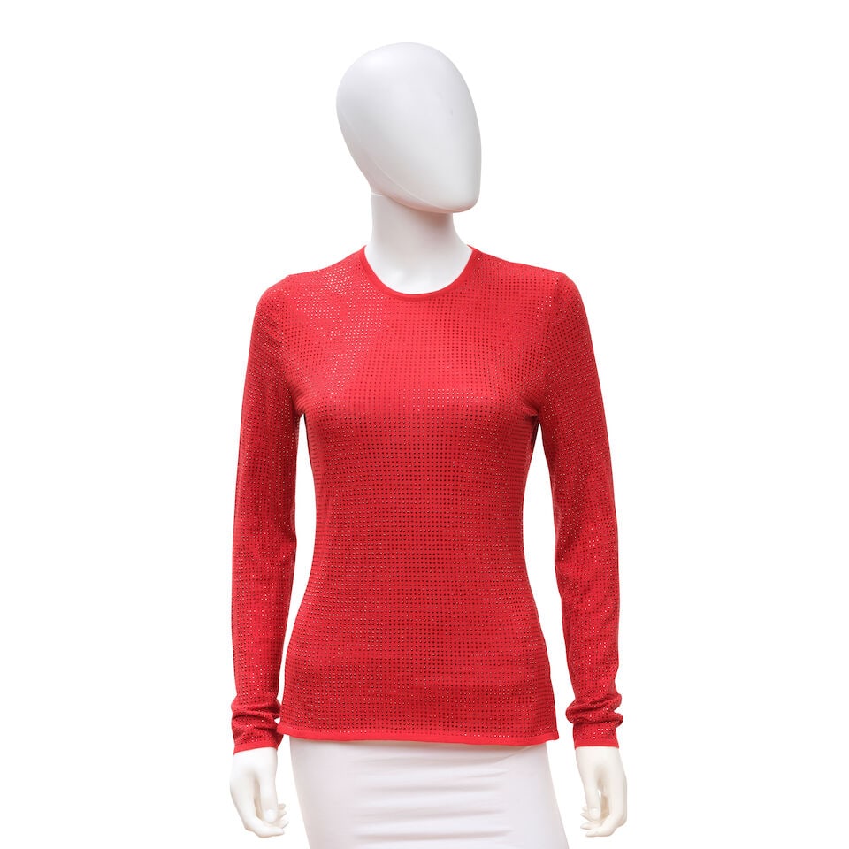 CELINE: RED EMBELLISHED KNIT TOP Late 1990's (1 of 1)