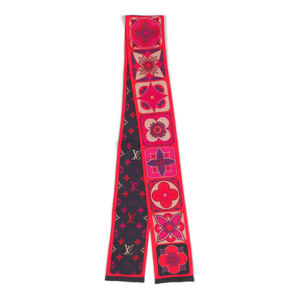 LOUIS VUITTON: MULTICOLOR FLOWER MONOGRAM SILK BANDEAU SCARF (1 of 1)
