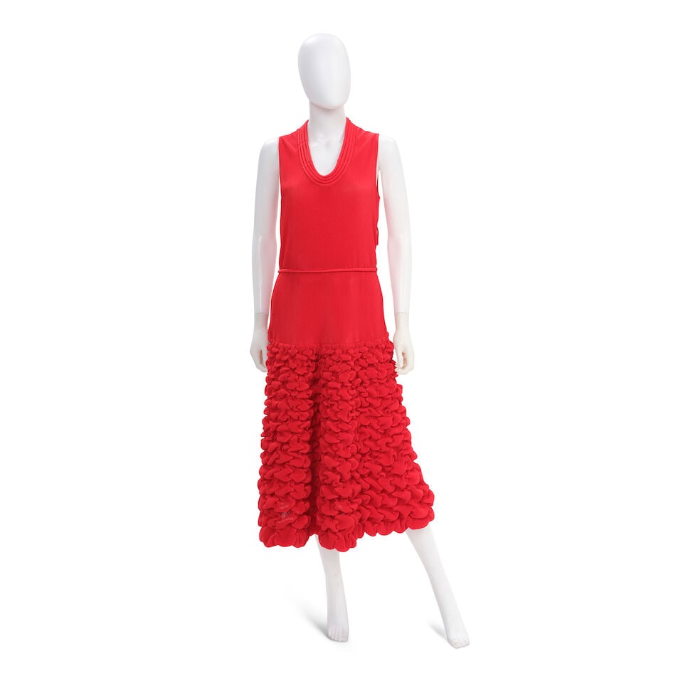 GIORGIO ARMANI: RED FORTUNY PLEATED DROP WAIST DRESS (1 of 1)