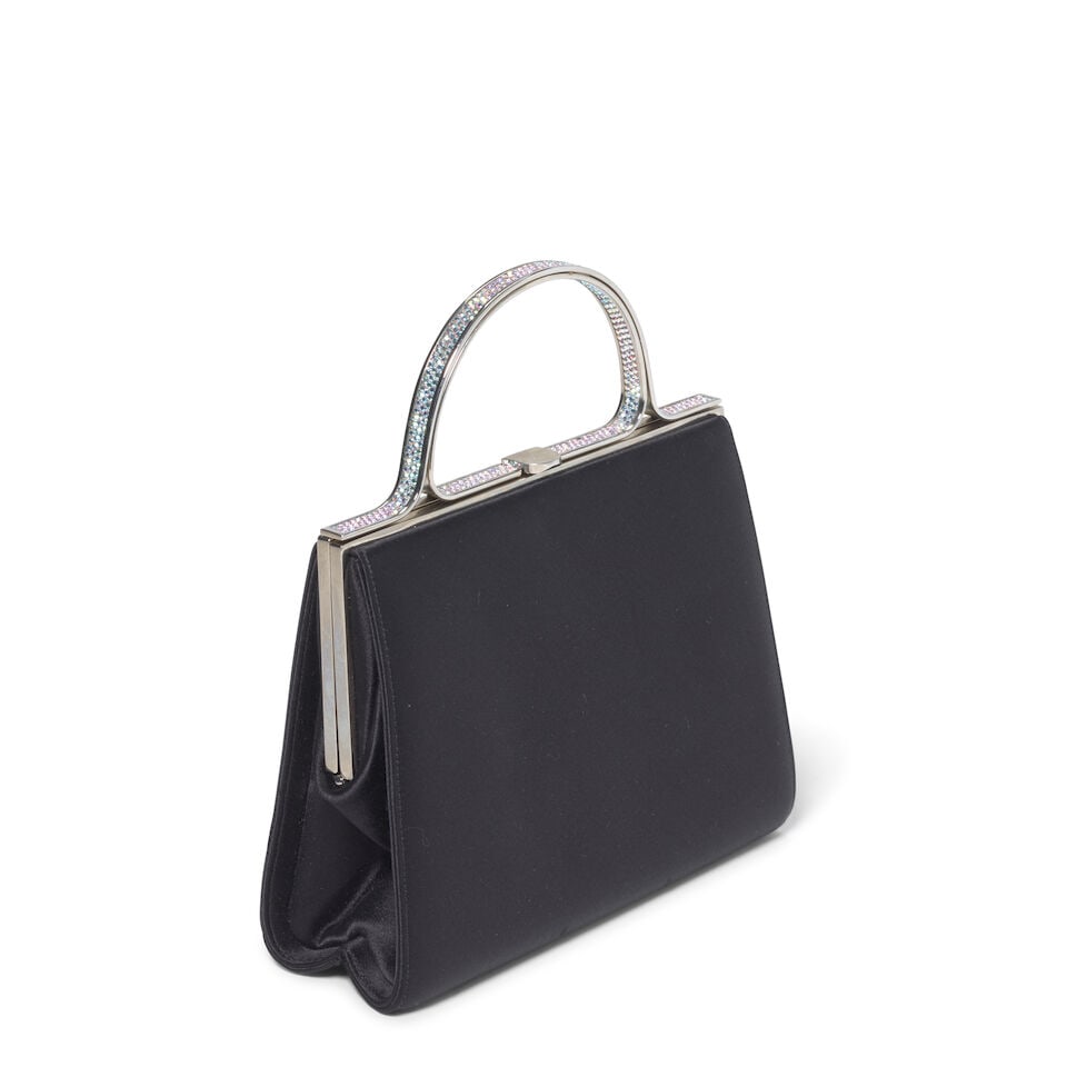 JUDITH LEIBER: CRYSTAL EMBELLISHED BLACK SATIN TOP HANDLE FRAME BAG - 2