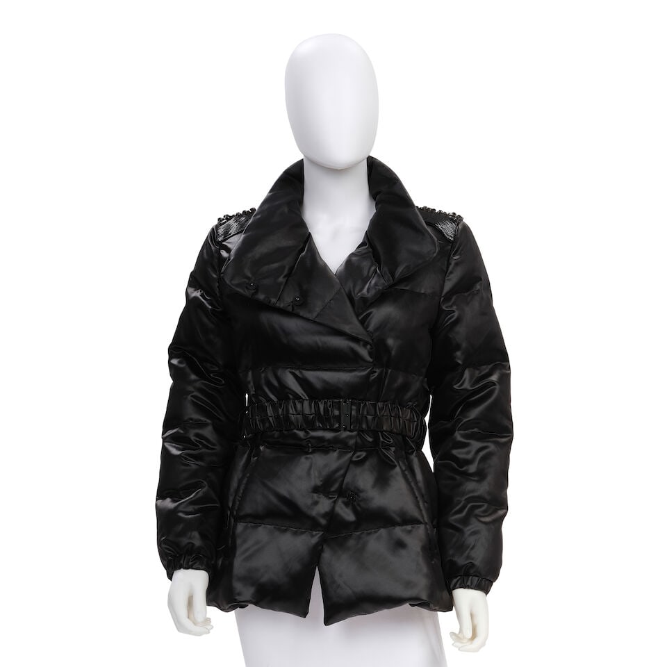 VALENTINO: BLACK PUFFER COAT WITH EMBELLISHED SHOULDER DETAIL (1 of 1)