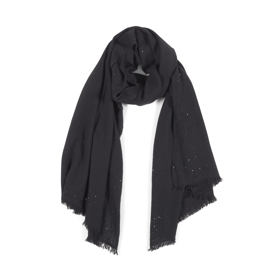 LORO PIANA: BLACK CASHMERE SCARF WITH SEQUIN TRIM DETAIL - 3