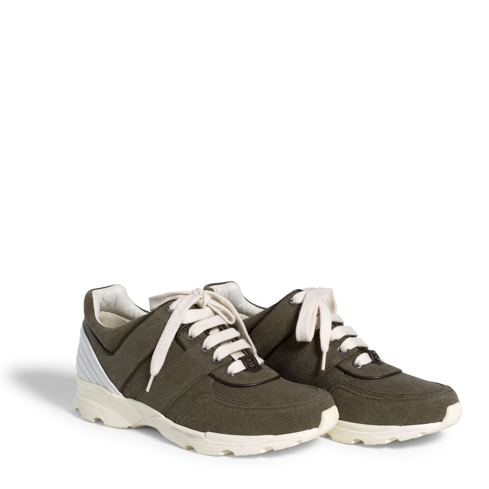CHANEL: GREEN SNEAKERS WITH WHITE INSET DETAIL (1 of 1)