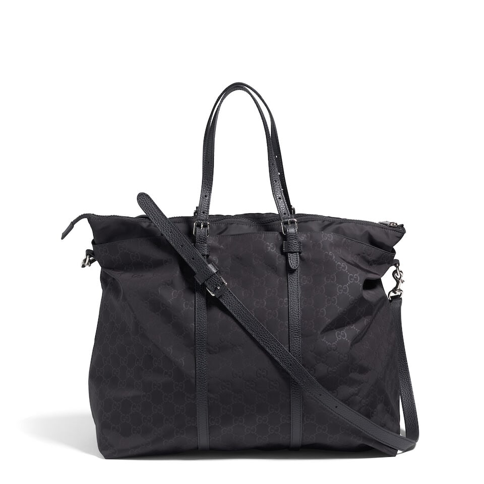 GUCCI: BLACK NYLON GG TOTE - 2