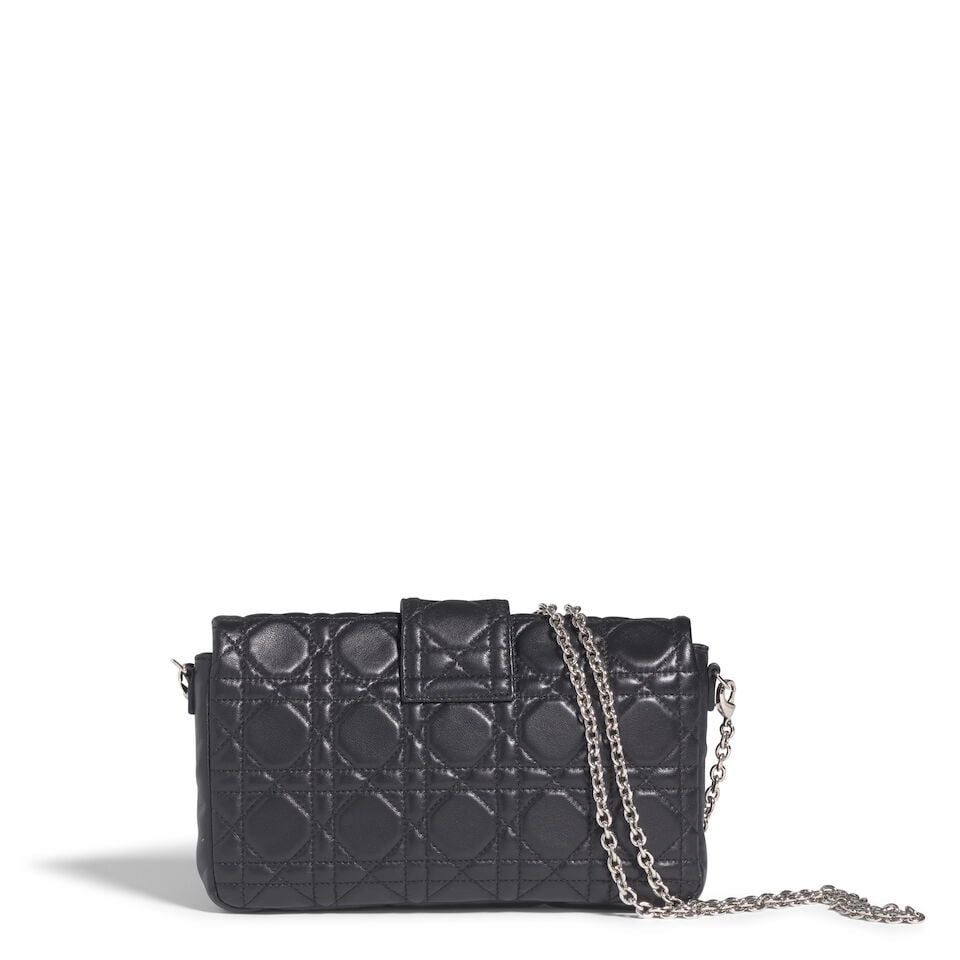 CHRISTIAN DIOR: BLACK LEATHER MISS DIOR NEW LOCK CLUTCH WITH CHAIN 2010 - 2