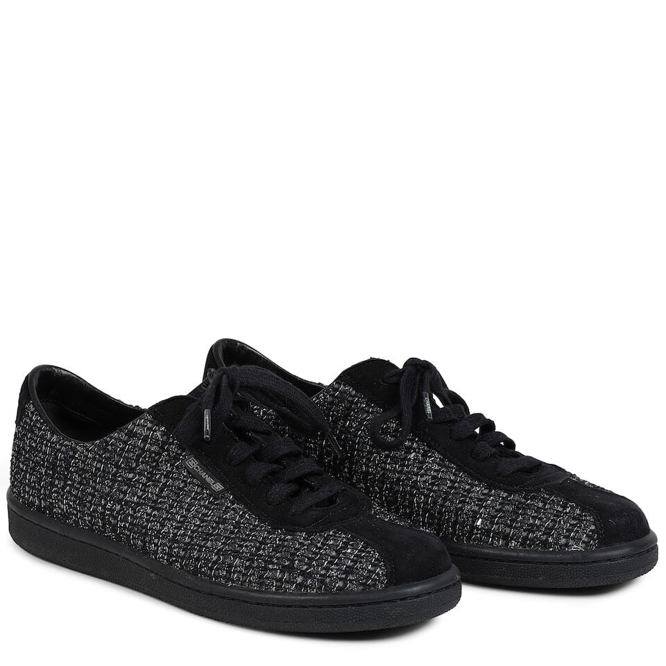 CHANEL: BLACK AND SILVER TWEED SNEAKERS (1 of 1)