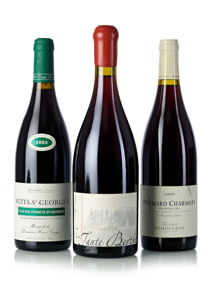 Henri Gouges Nuits St. Georges Clos des Porrets, 2005 (4x 750ml) Château de Chorey Beaune ...: Henri Gouges Nuits St. Georges Clos des Porrets, 2005 (4x 750ml) Region: Burgundy Label: 2x slightly marked, 1x marked, 1x slightly scuffed Château de Chorey Beaune 1er Cuvée Tante Berthe, 2