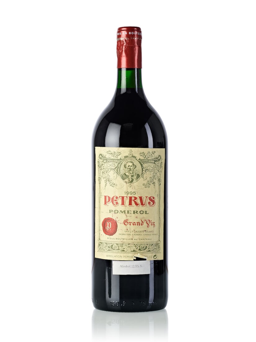 Pétrus, 1995 (1x Magnum): Pétrus, 1995 (1x Magnum) Region: Bordeaux Fill Level: very top shoulder Capsule: loose capsule reveals fully branded cork Label: slightly torn, marked, wrinkled, believed to be re-glued after pee