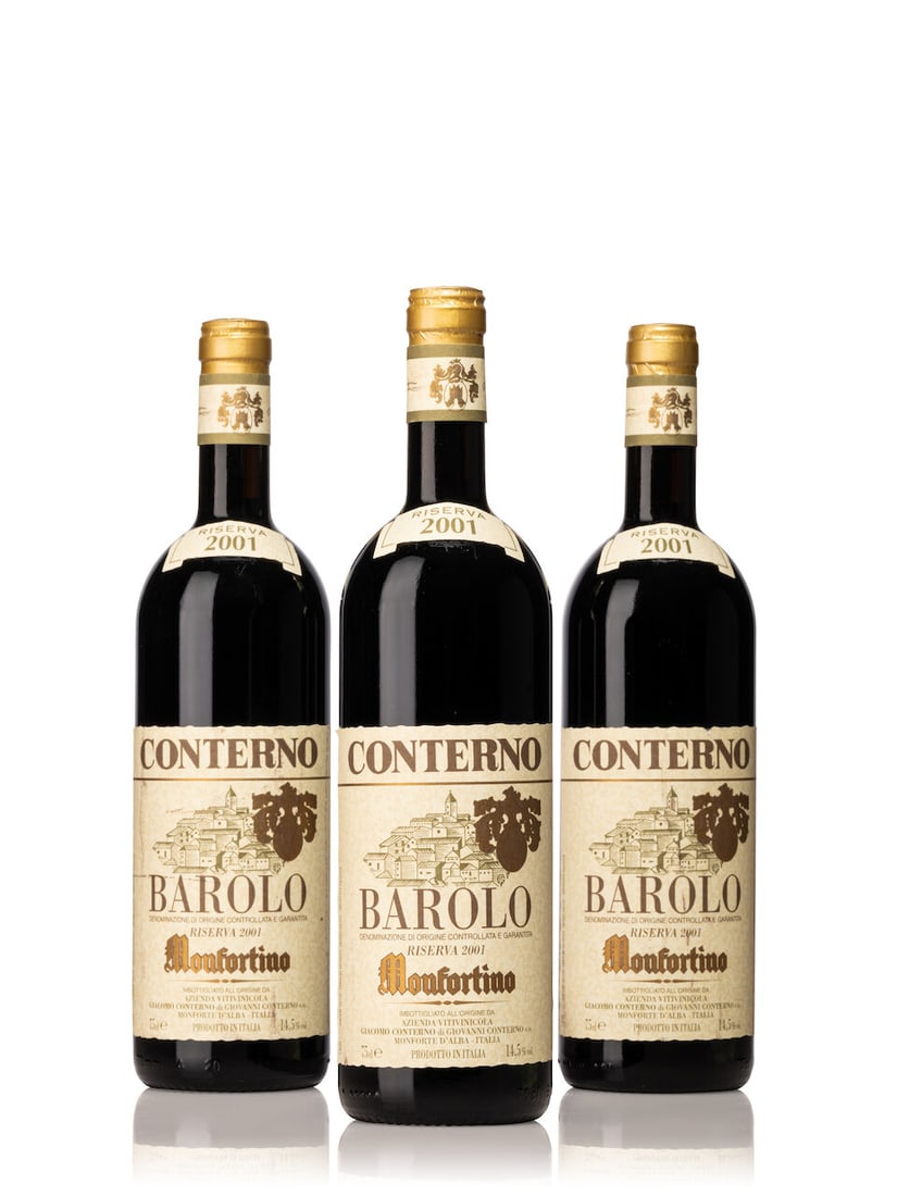 Giacomo Conterno Barolo Riserva Monfortino, 2001 (12x 750ml): Giacomo Conterno Barolo Riserva Monfortino, 2001 (12x 750ml) Region: Italy Label: 12x scuffed Lot to be sold without reserve. For further information on this lot please visit Bonhams.com For further i