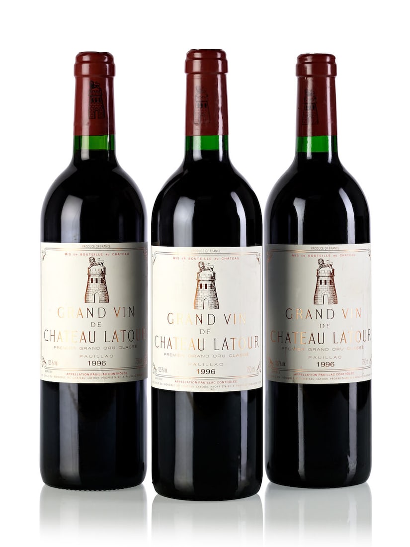 Château Latour, 1996 (3x 750ml): Château Latour, 1996 (3x 750ml) Region: Bordeaux Fill Level: 3x into neck Cork: 1x slightly depressed Label: 2x slightly marked For further information on this lot please visit Bonhams.com For fu