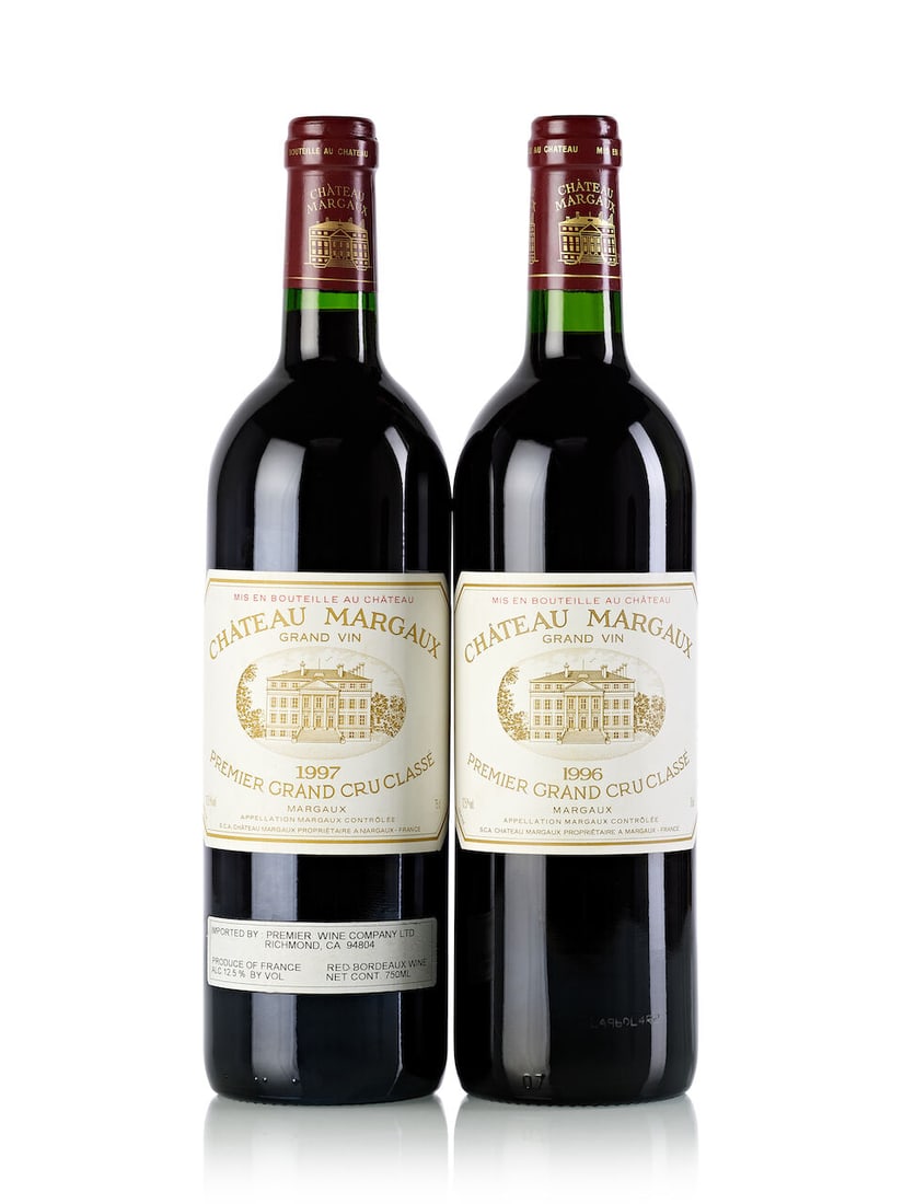 Château Margaux, 1996 (1x 750ml) Château Margaux, 1997 (1x 750ml): Château Margaux, 1996 (1x 750ml) Region: Bordeaux Fill Level: into neck Label: slightly scuffed Château Margaux, 1997 (1x 750ml) Region: Bordeaux Fill Level: into neck Label: slightly