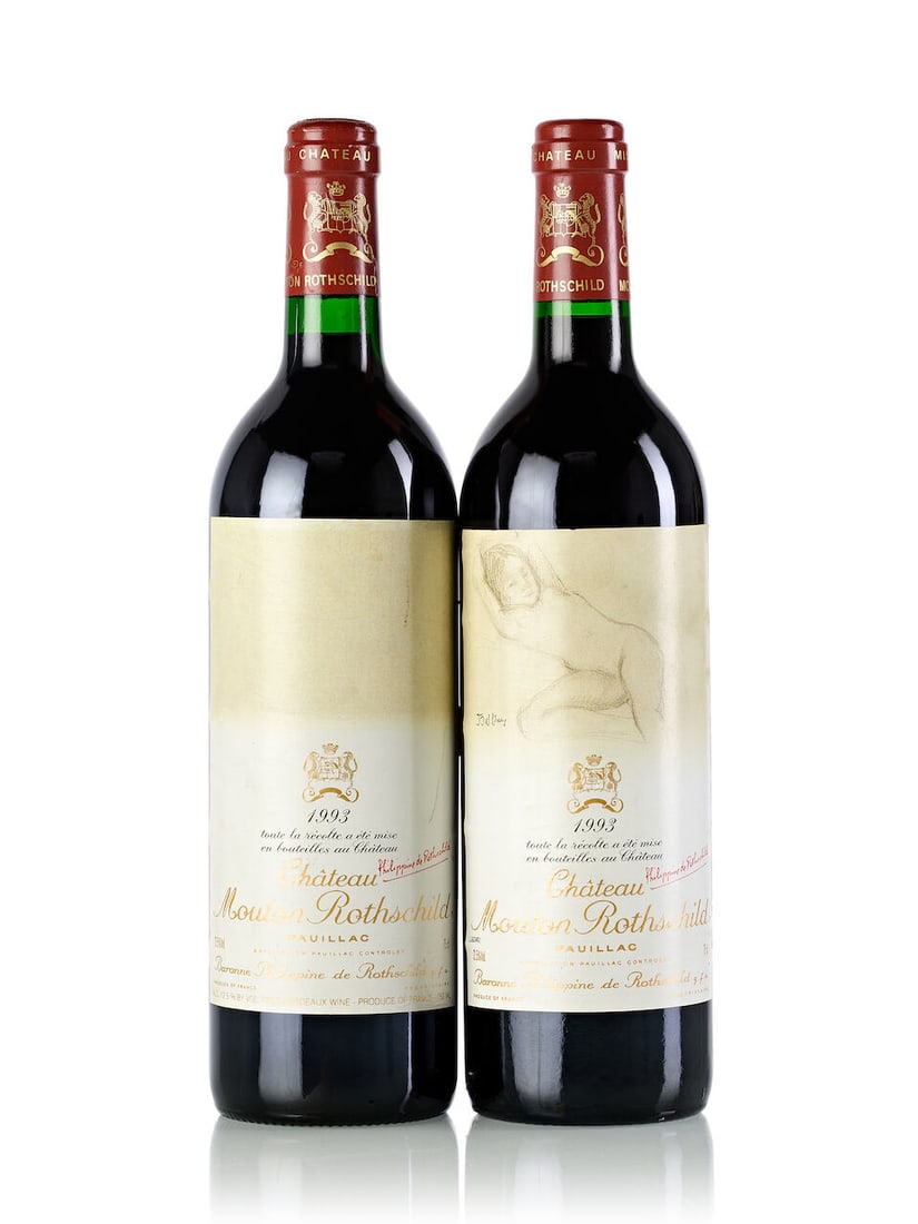Château Mouton Rothschild, 1993 (2x 750ml): Château Mouton Rothschild, 1993 (2x 750ml) Region: Bordeaux Fill Level: 2x into neck Label: 1x slightly marked For further information on this lot please visit Bonhams.com For further