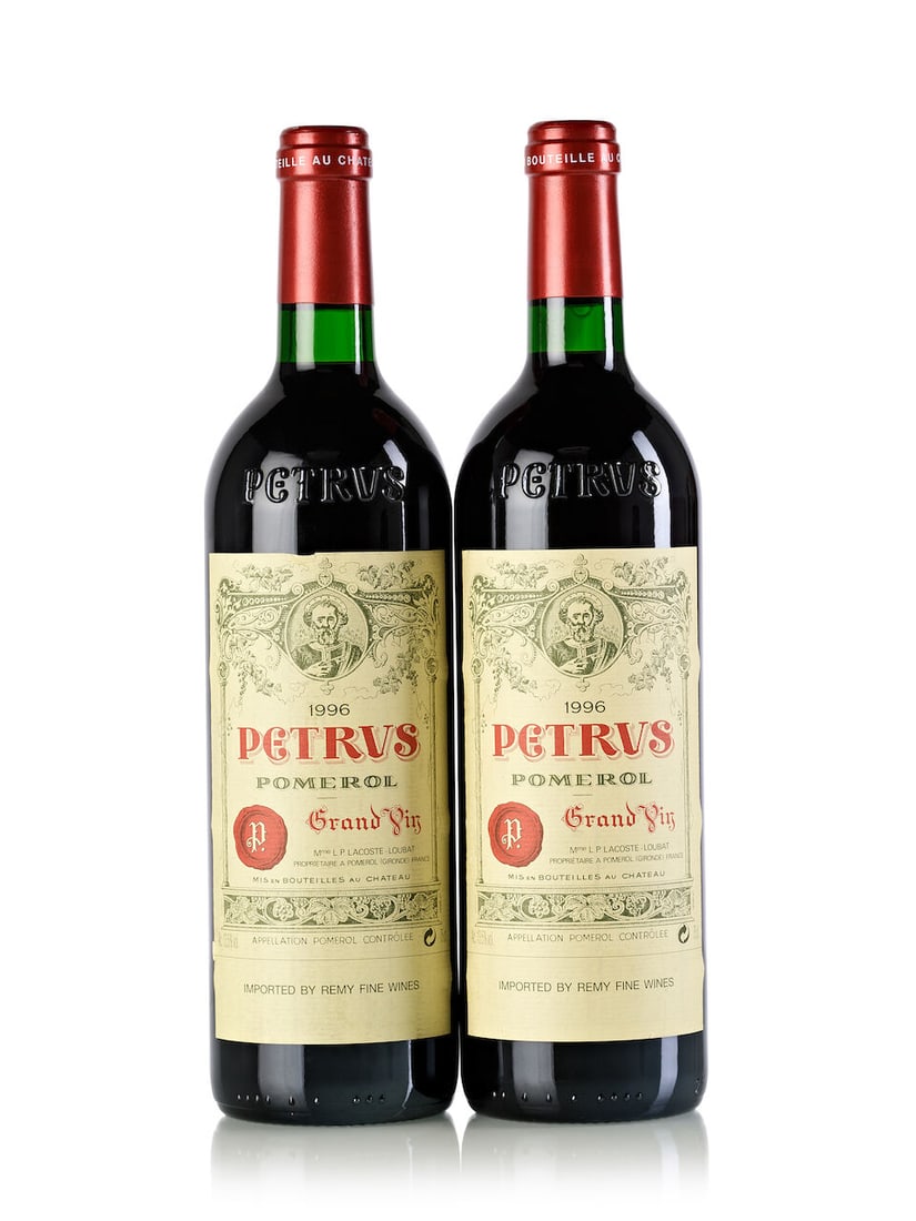 Pétrus, 1996 (2x 750ml): Pétrus, 1996 (2x 750ml) Region: Bordeaux Fill Level: 2x base neck Label: 1x slightly scuffed, 2x slighlty wrinkled, 2x HK importer labels For further information on this lot please visit
