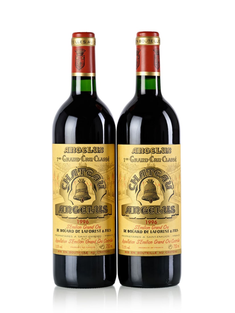 Château Angélus, 1996 (2x 750ml): Château Angélus, 1996 (2x 750ml) Region: Bordeaux Fill Level: 2x into neck Label: 1x slightly bin-soiled For further information on this lot please visit Bonhams.com For further information