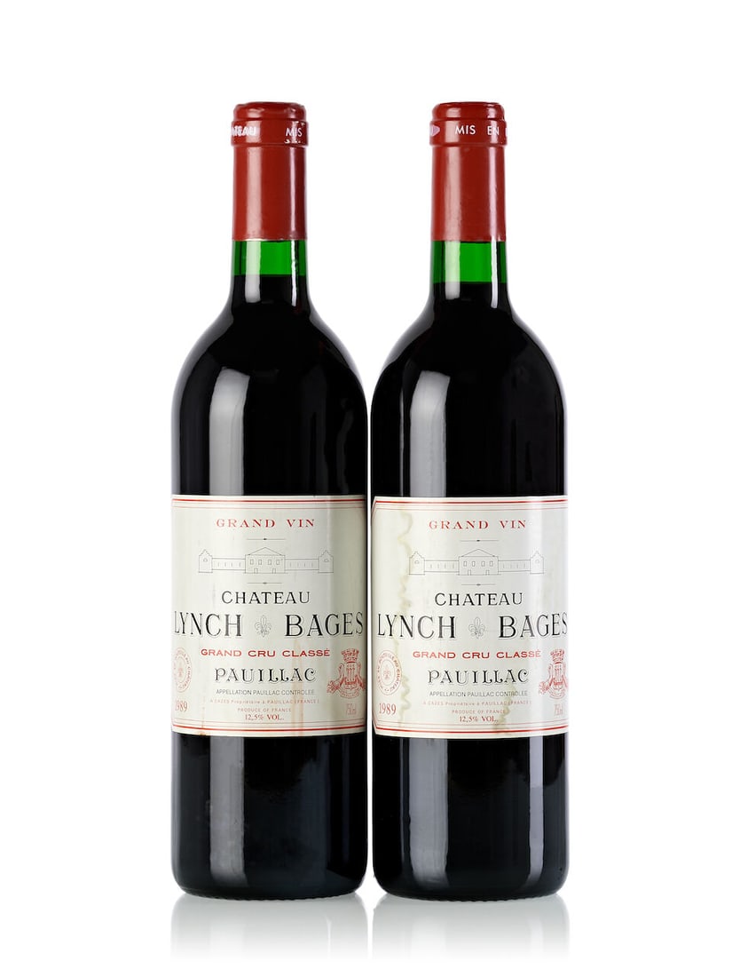 Château Lynch Bages, 1989 (2x 750ml): Château Lynch Bages, 1989 (2x 750ml) Region: Bordeaux Fill Level: 2x into neck Capsule: 2x slightly scuffed Label: 1x slightly stained, 1x damp-stained For further information on this lot please