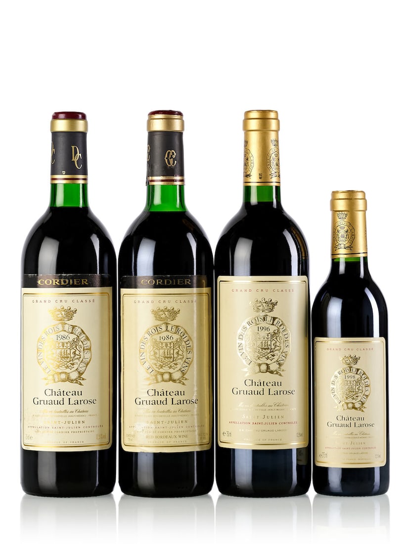 Château Gruaud Larose, 1986 (2x 750ml) Château Gruaud Larose, 1996 (1x 750ml) Ch...: Château Gruaud Larose, 1986 (2x 750ml) Region: Bordeaux Fill Level: 1x base neck, 1x very top shoulder Capsule: 2x slightly corroded Label: 2x slightly scuffed, 2x slightly
