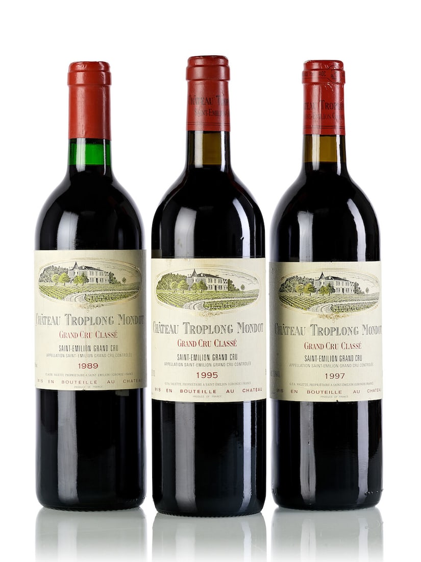 Château Troplong Mondot, 1989 (3x 750ml) Château Troplong Mondot, 1995 (1x 750ml) Ch...: Château Troplong Mondot, 1989 (3x 750ml) Region: Bordeaux Fill Level: 3x into neck Capsule: 2x slightly scuffed Cork: 1x slightly depressed Label: 3x slightly wrinkled, 3x slightly
