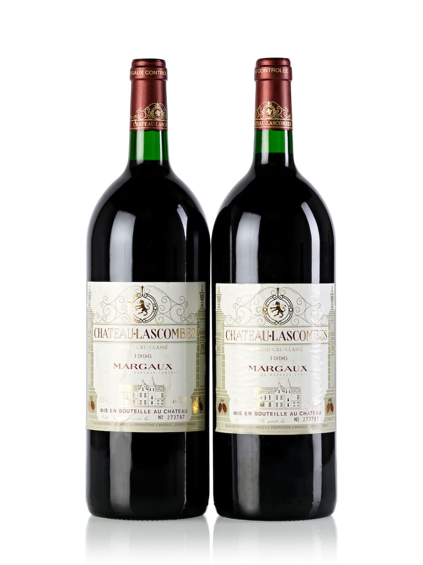 Château Lascombes, 1996 (2x Magnum) Château Lascombes, 2000 (1x 750ml) Château La...: Château Lascombes, 1996 (2x Magnum) Region: Bordeaux Fill Level: 1x into neck, 1x base neck Cork: 1x slightly depressed Label: 1x slightly stained, 1x slightly wrinkled, 1x wrinkled Château