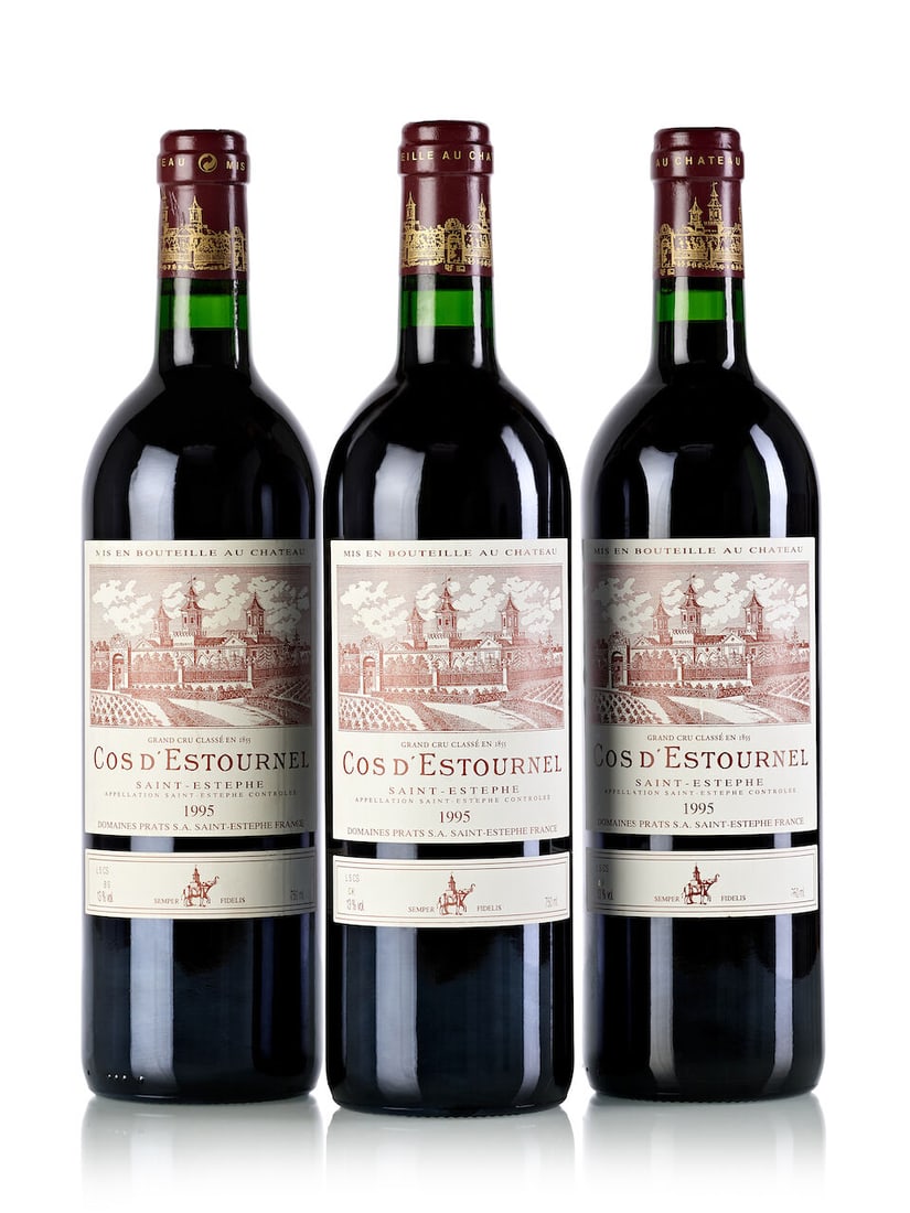 Château Cos d'Estournel, 1995 (3x 750ml): Château Cos d'Estournel, 1995 (3x 750ml) Region: Bordeaux Fill Level: 3x into neck Label: 1x slightly scuffed, 1x slightly bin-soiled For further information on this lot please visit Bonhams.com