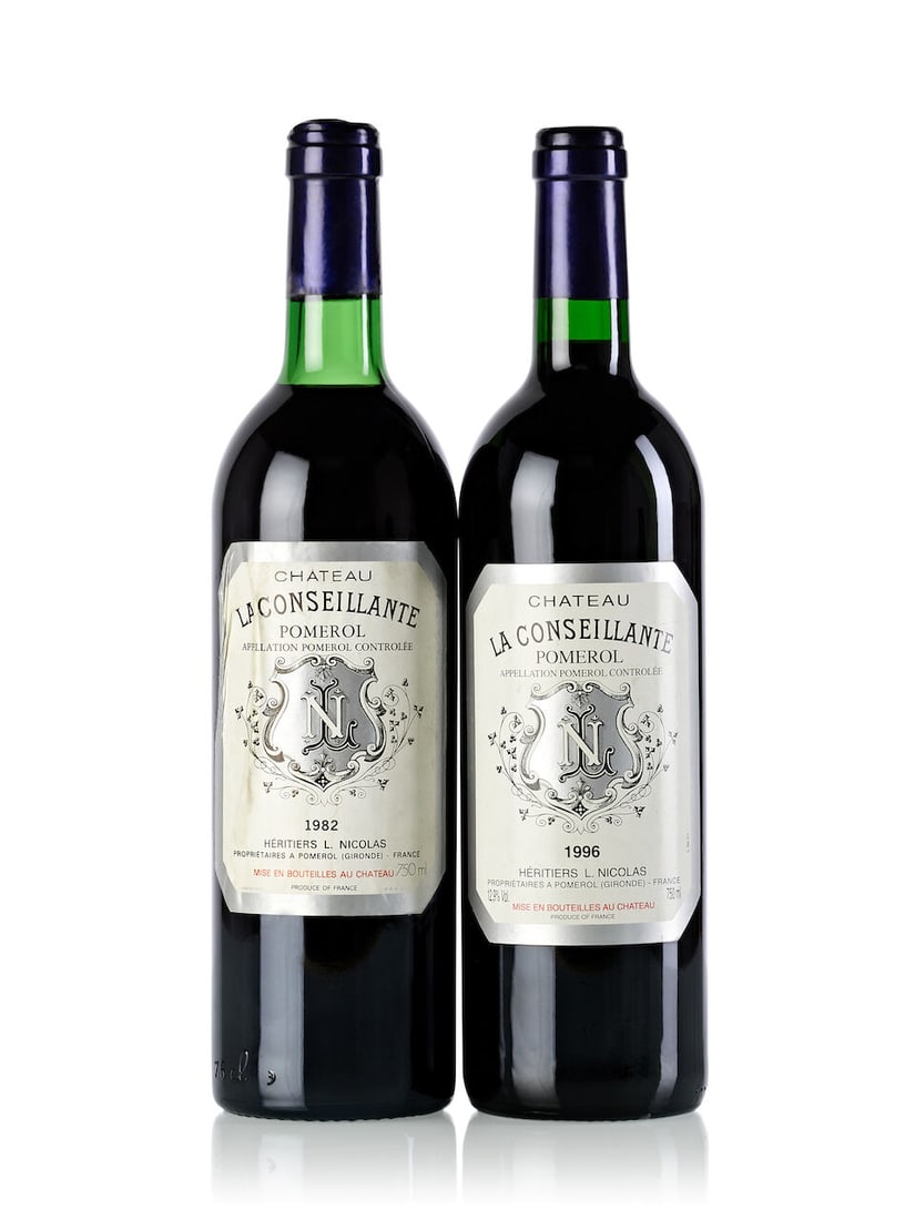 Château La Conseillante, 1982 (1x 750ml) Château La Conseillante, 1996 (1x 750ml): Château La Conseillante, 1982 (1x 750ml) Region: Bordeaux Fill Level: very top shoulder Capsule: slightly scuffed Label: bin-soiled, heavily wrinkled Château La Conseillante, 1996 (1x