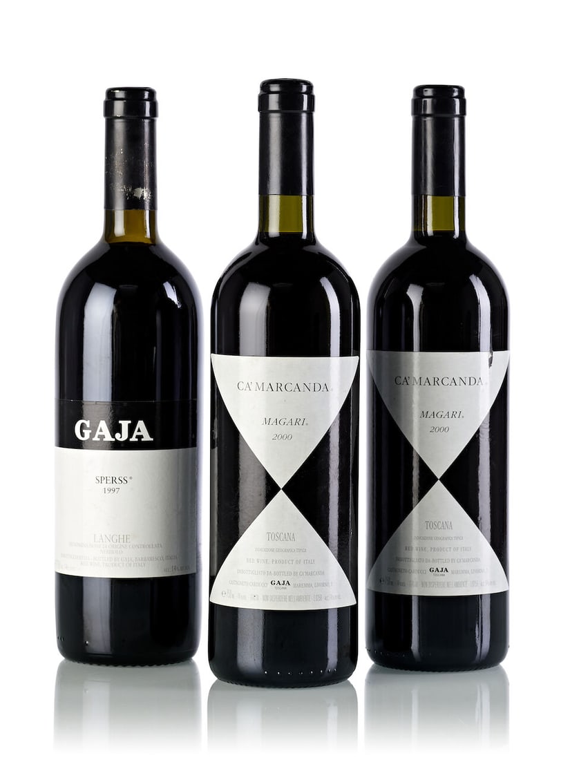 Gaja Sperss, 1997 (1x 750ml) Gaja Ca'Marcanda Magari, 2000 (2x 750ml): Gaja Sperss, 1997 (1x 750ml) Region: Italy Fill Level: top shoulder Label: slightly stained Gaja Ca'Marcanda Magari, 2000 (2x 750ml) Region: Italy Fill Level: 2x base neck Label: 1x slightly scuffed,